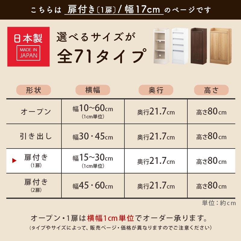 【完成品】 キッチンカウンター カウンター下収納 扉 キッチンボード 食器棚 幅17cm 薄型 おしゃれ 収納 棚 キッチン 収納棚 作業棚 日本製の画像
