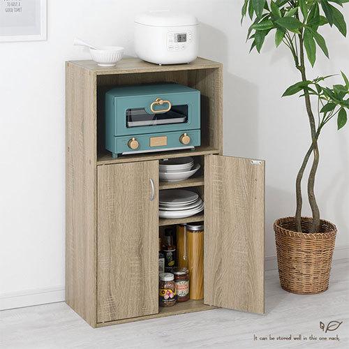 ぼん家具 【完成品設置付き】 キッチンラック コンパクト 扉付き 木製
