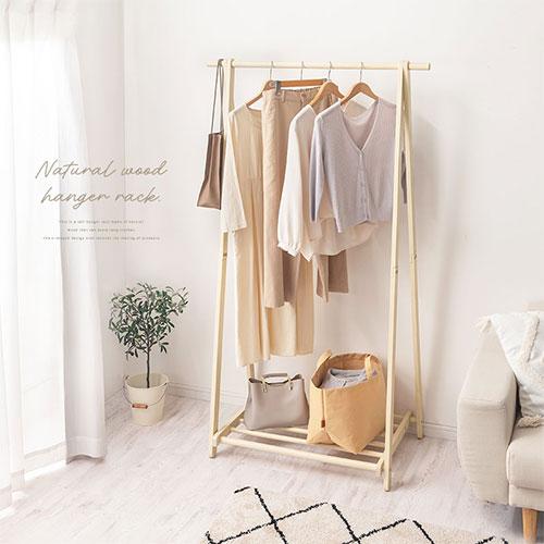 ぼん家具 ハンガーラック ロング 幅100cm 高さ175cm ウッド 折りたたみ