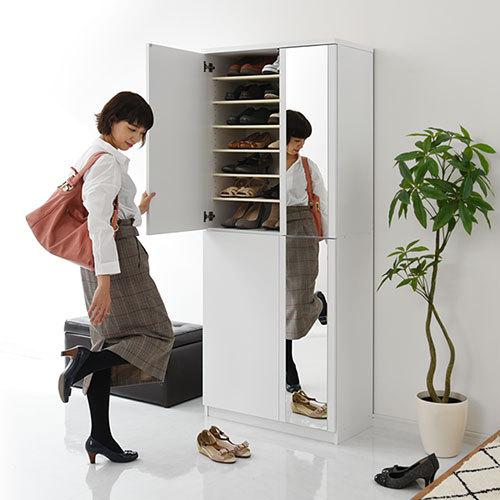 靴箱 シューズラック 下駄箱 ミラー付き おしゃれ 大容量 スリム 扉