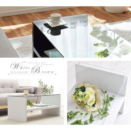 センターテーブル ローテーブル 収納 ガラステーブル 座卓 おしゃれ 机 コーヒーテーブル 棚付き 幅90 木目 モダン 北欧 リビング | ぼん家具 | 04