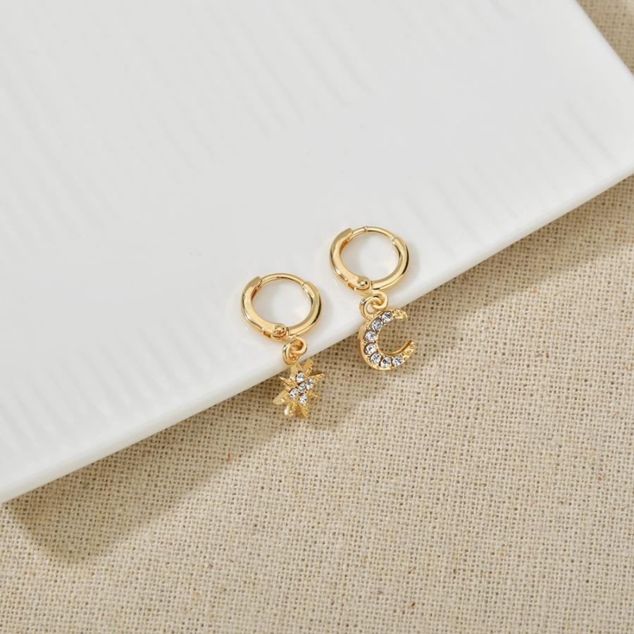 月 星 ピアス レディース フープピアス 揺れる スター ムーン ゴールド 