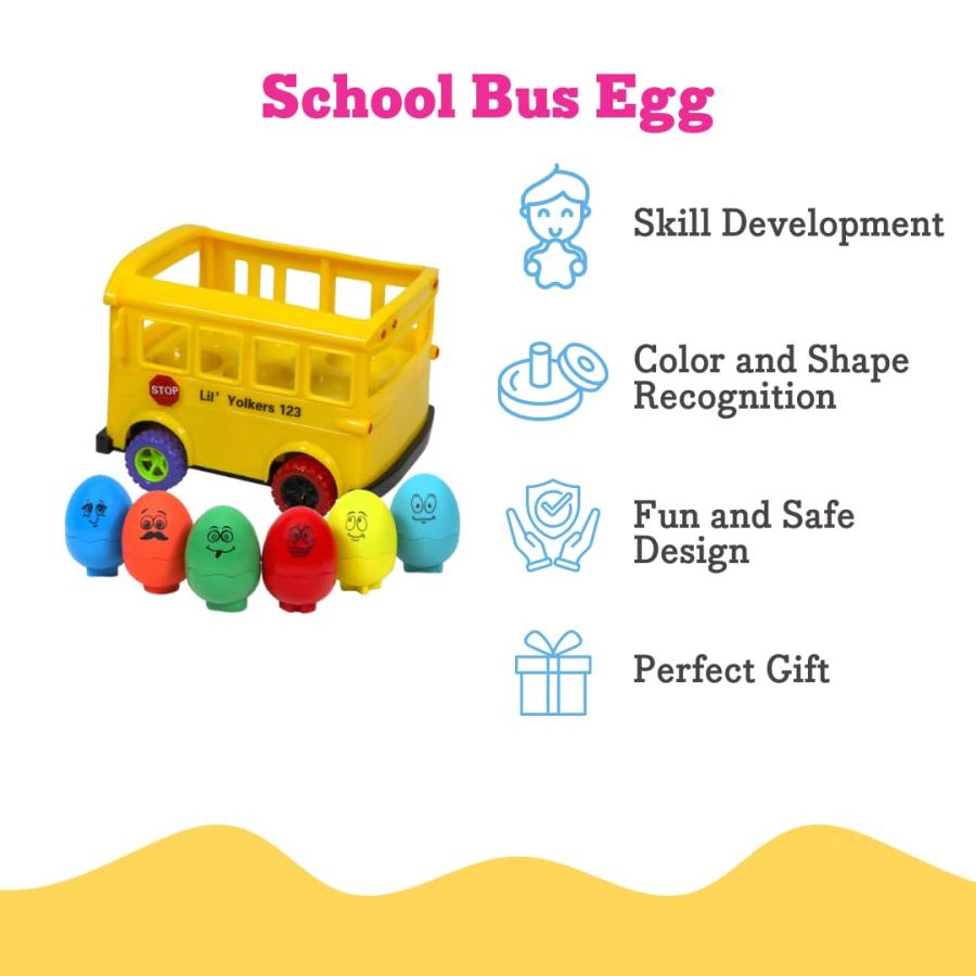 販促大王 Toddler Tested School Bus Lil’ Yolkers School Bus Egg Toys - Educational Toy for 12+ Months - Color ＆ Shape Recognition， Matching - Builds Problem-S