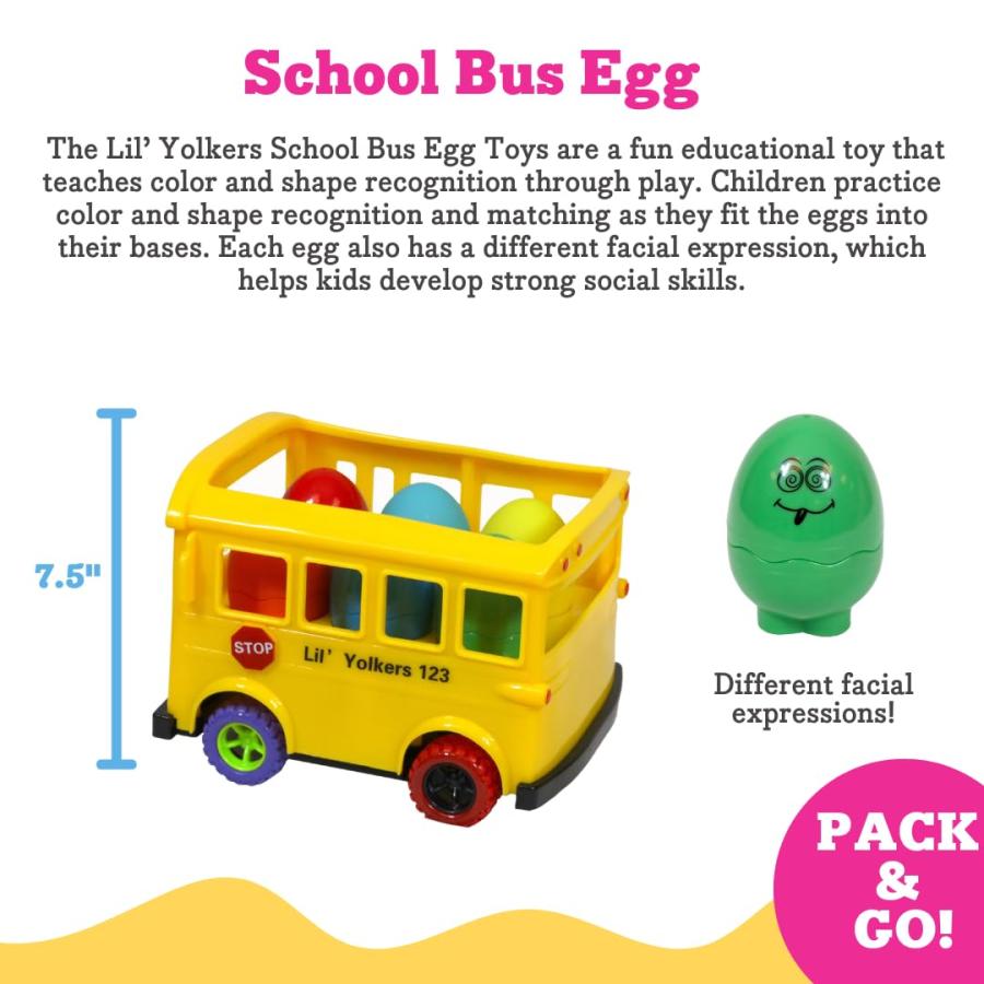 販促大王 Toddler Tested School Bus Lil’ Yolkers School Bus Egg Toys - Educational Toy for 12+ Months - Color ＆ Shape Recognition， Matching - Builds Problem-S