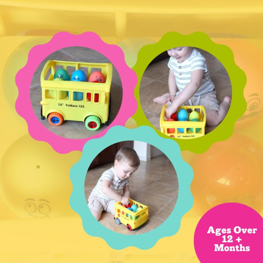 販促大王 Toddler Tested School Bus Lil’ Yolkers School Bus Egg Toys - Educational Toy for 12+ Months - Color ＆ Shape Recognition， Matching - Builds Problem-S