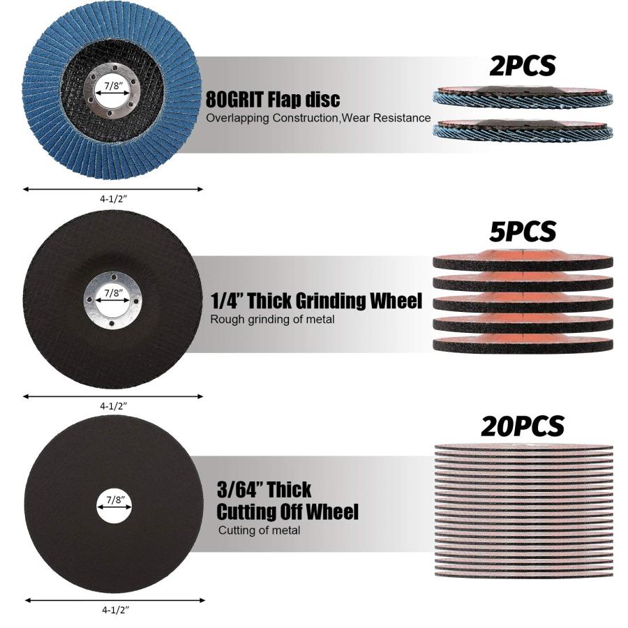 人気ブラドン KingTool 27pcs Angle Grinder Wheel Set， Grinder Disc Set Includes 20pcs Cutting Wheel， 5pcs Grinding Wheel， 2pcs Flap Discs with 4-1/2 Diameter and 7