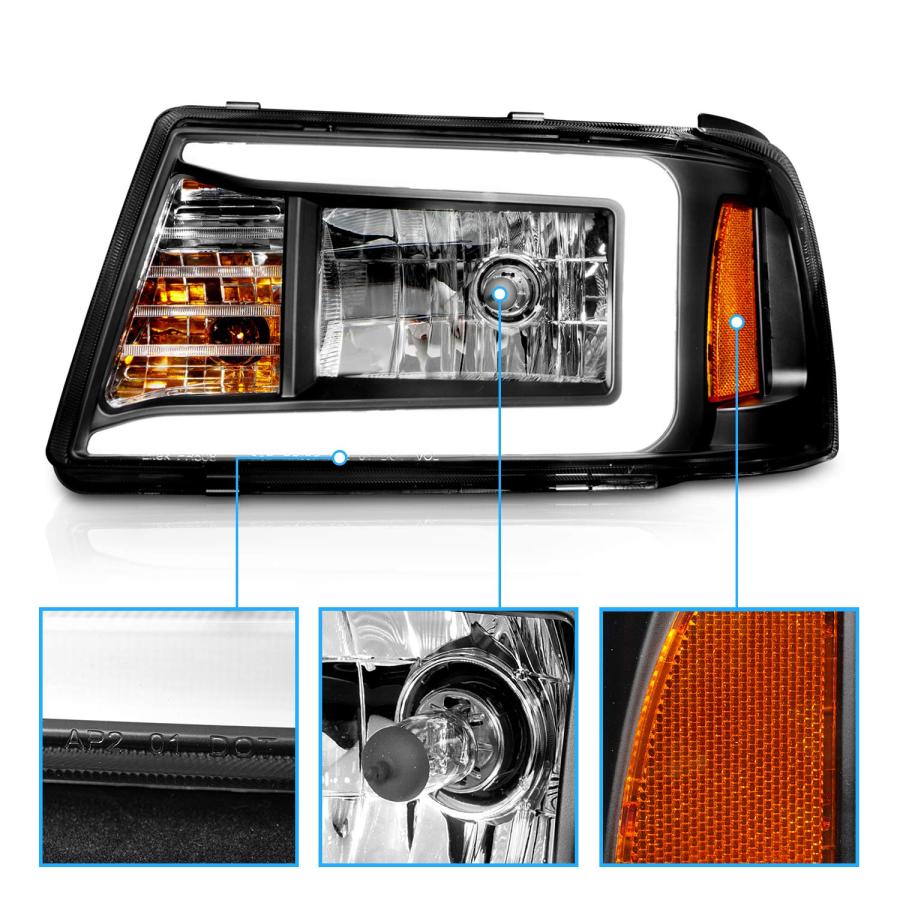 魅力の AmeriLite 2001-2011 Ford Ranger LEDチューブ ブラック 交換用ヘッドライト コーナーランプセット 助手席と運転席側