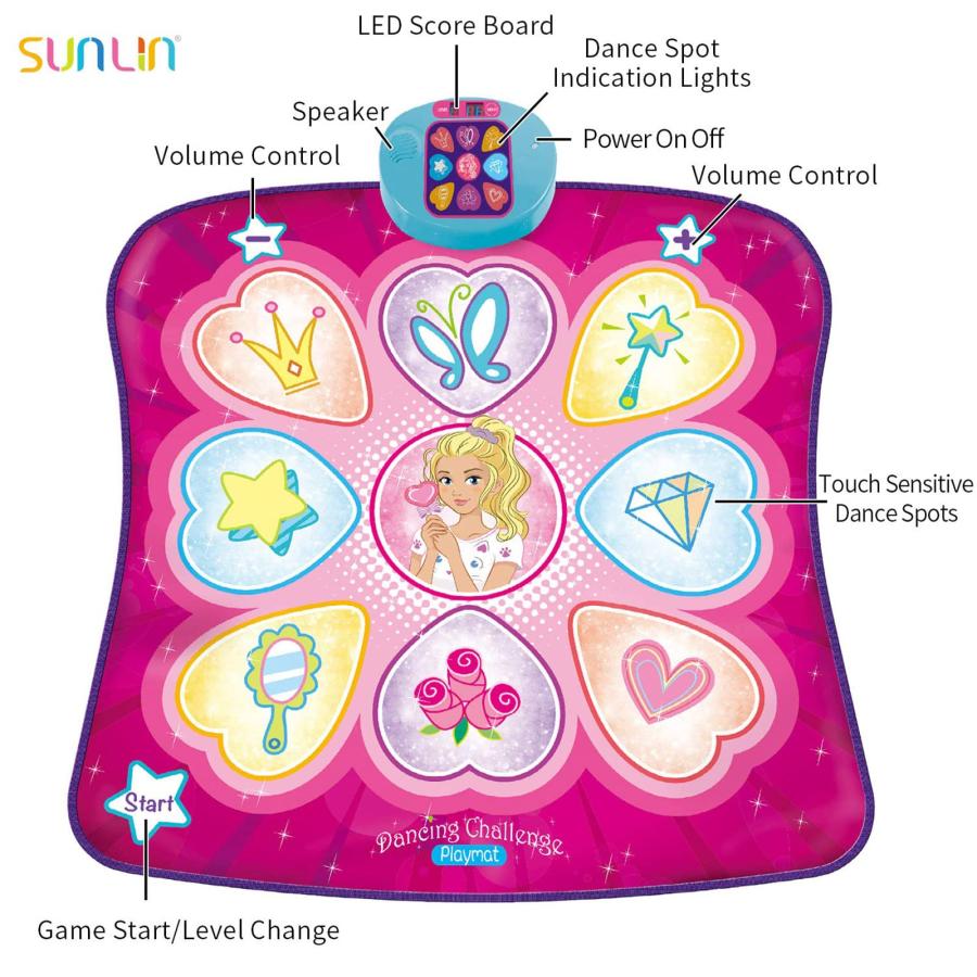 直送商品 SUNLIN Dance Mat - Dance Mixer Rhythm Step Play Mat - Dance Game Toy Gift for Kids Girls Boys - Dance Pad with LED Lights， Adjustable Volume， Built-in