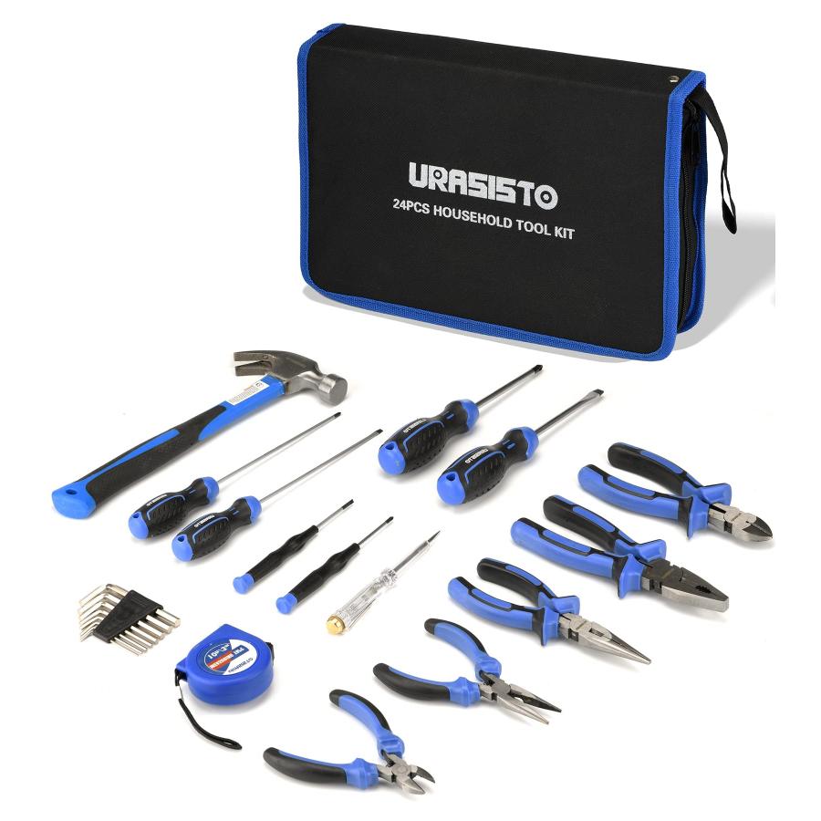 通販店 URASISTO 24-Piece Household Tool Kit for Men Repair Hand Tool Set Bag with Hammer， Screwdriver，Pliers， Wrench set with Storage Bag