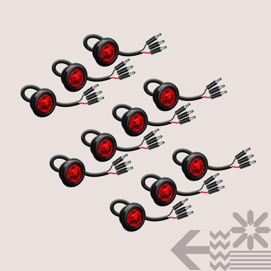 10 luces LED redondas de 3/4 pulgadas para remolque, rojas, 3