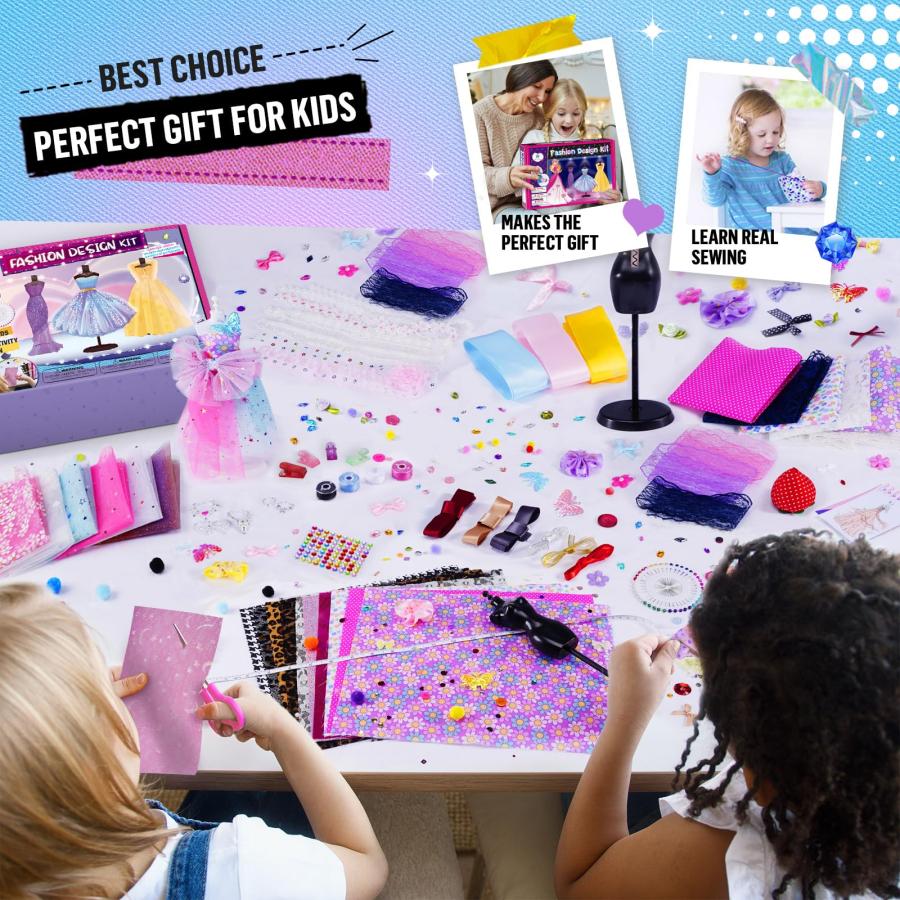 予約早割 600+Pcs - Fashion Designer Kit for Girls with 5 Mannequins - Creativity DIY Arts and Crafts Kit Educational Toys - Sewing Kit for Kids Ages 8-12 - Tee
