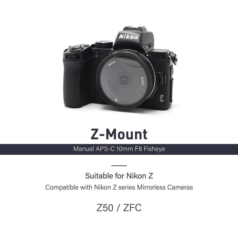 わけあり並の激安価格  AstrHori 10mm F8 II 超広角魚眼 APS-C マニュアルプライムレンズ スターバーストエフェクト＆フィルタースロット付き Nikon Z-マウントミラーレスカメラ Z50、Z