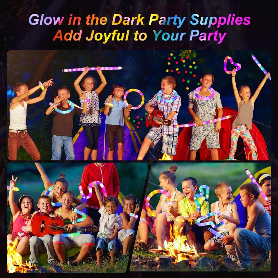 購入 ライトアップ ポップフィジェットチューブ 子供用 パーティーの記念品 12個パック 暗闇で光るパーティー用品 幼児 知覚玩具 大きなグロースティック グッディー
