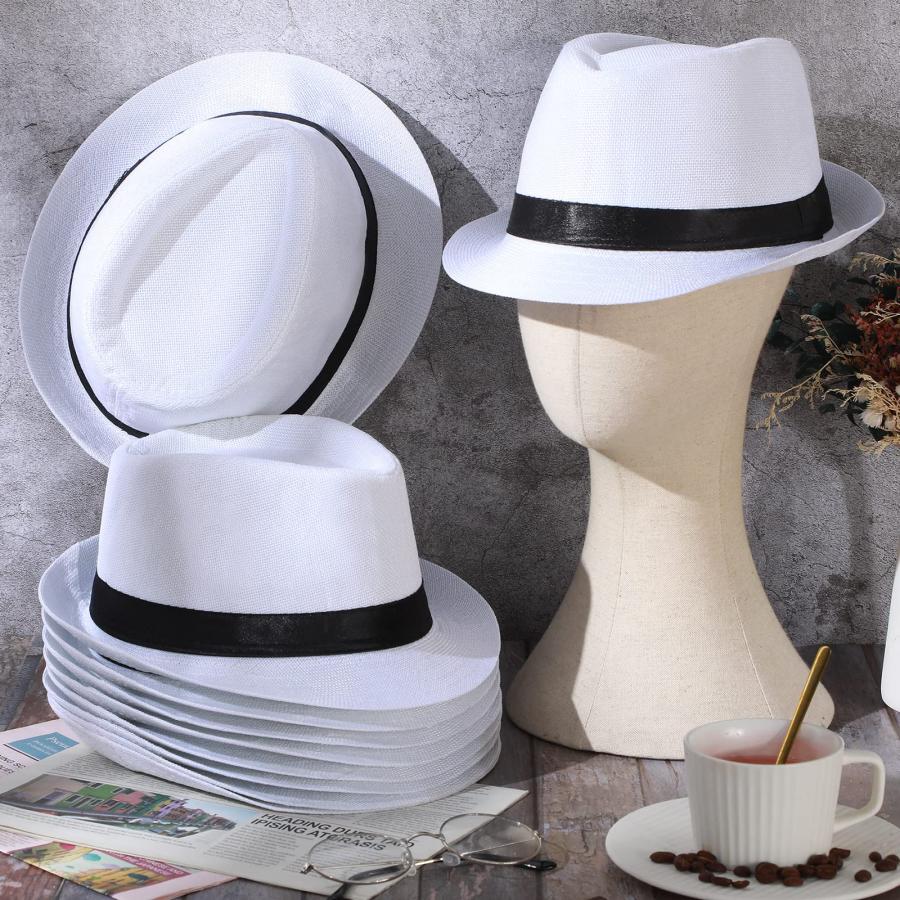 10 Pack 1920s Fedora Hats for Men Short Brim Sun Panama Hats for