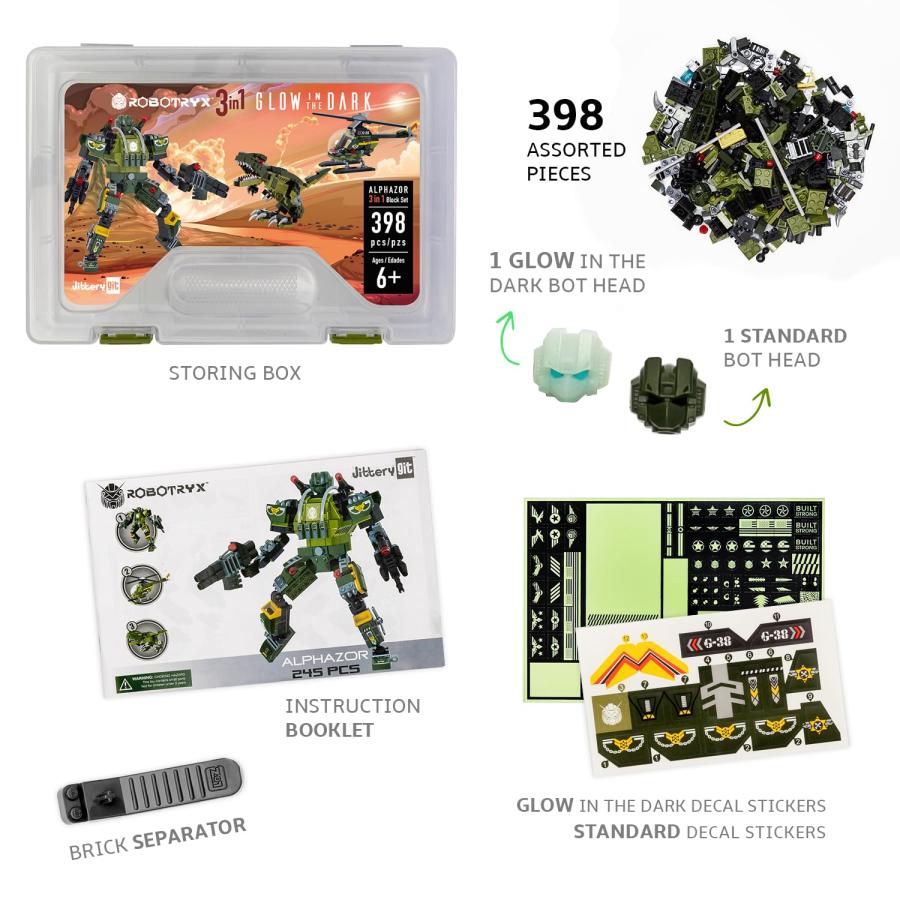 安いショップ JITTERYGIT Army Dinosaur Robot Building Toy Gift for Boys， Perfect Birthday STEM Present for Ages 7， 8， 9， 10 and 11 Year Olds (398 Pcs) Robot並行輸入