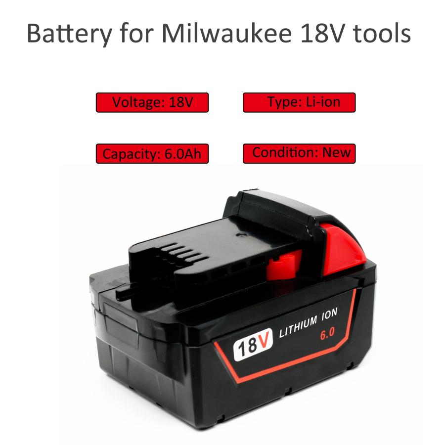 早期販売割引 2 Packs 18V 6.0Ah Battery Replace for Milwaukee M18 Battery Compatible with 48-11-1820 48-11-1850 48-11-1860 48-11-1828 48-11-12
