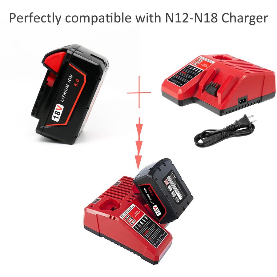 早期販売割引 2 Packs 18V 6.0Ah Battery Replace for Milwaukee M18 Battery Compatible with 48-11-1820 48-11-1850 48-11-1860 48-11-1828 48-11-12