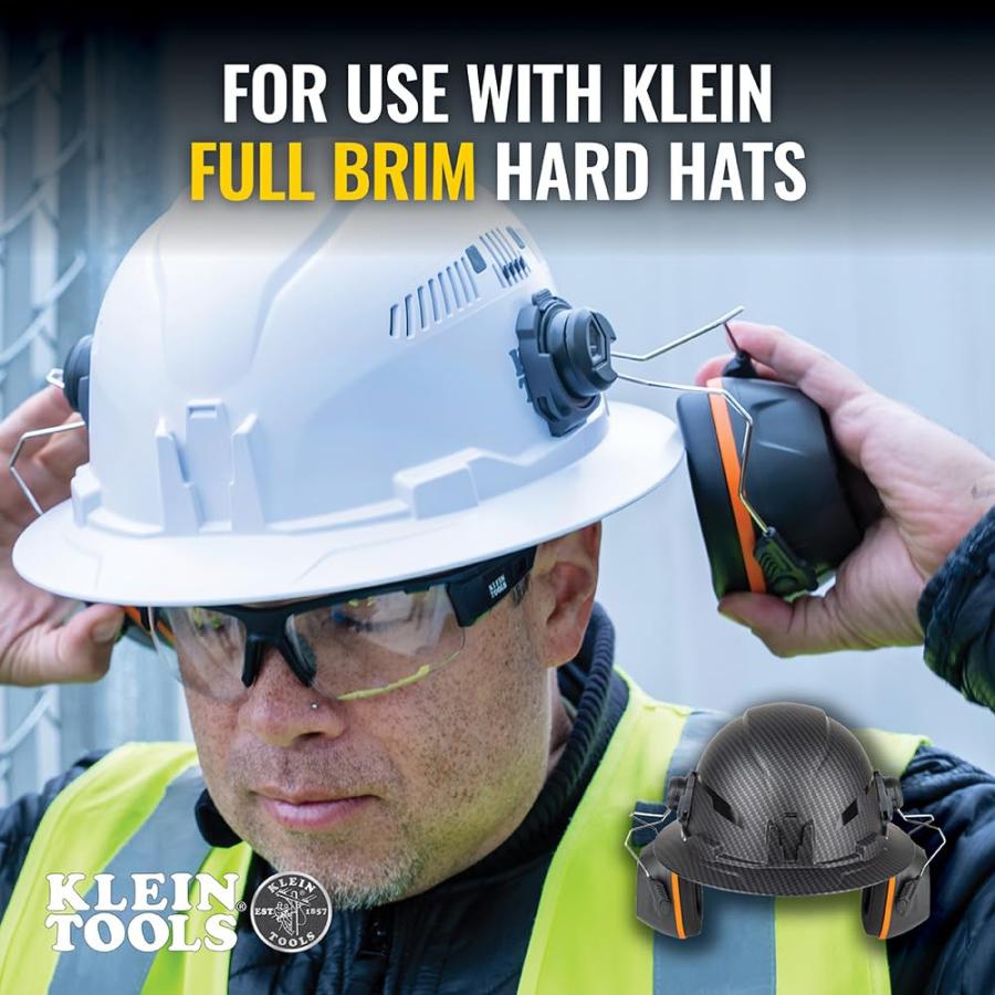 オンライン通販ストア Klein Tools 60502 Earmuffs， Full Brim Hard Hat Attachment， 26dB Noise Protection， for Construction， Manufacturing， Maintenance， Woodworking，Gray/Orang