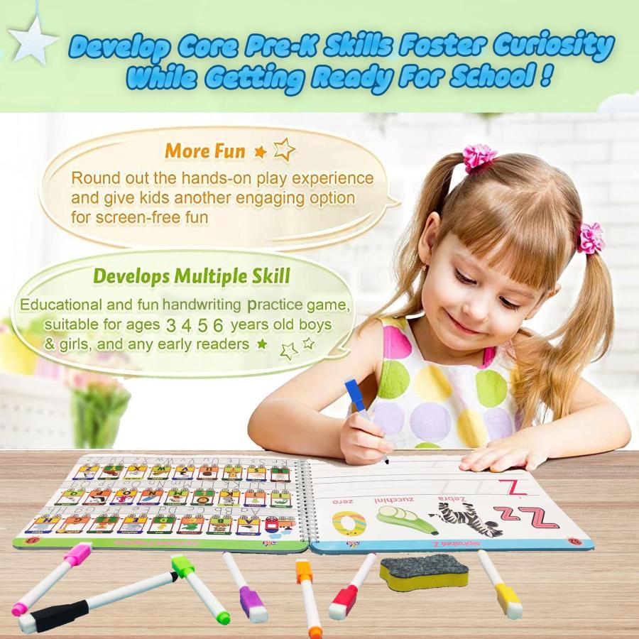 大好評発売中 Preschool Learning Activities Educational Workbook - Toddler Prek Handwriting Practice Activity Tracing Toys Montessori Busy Book for Kids， Autism Lea