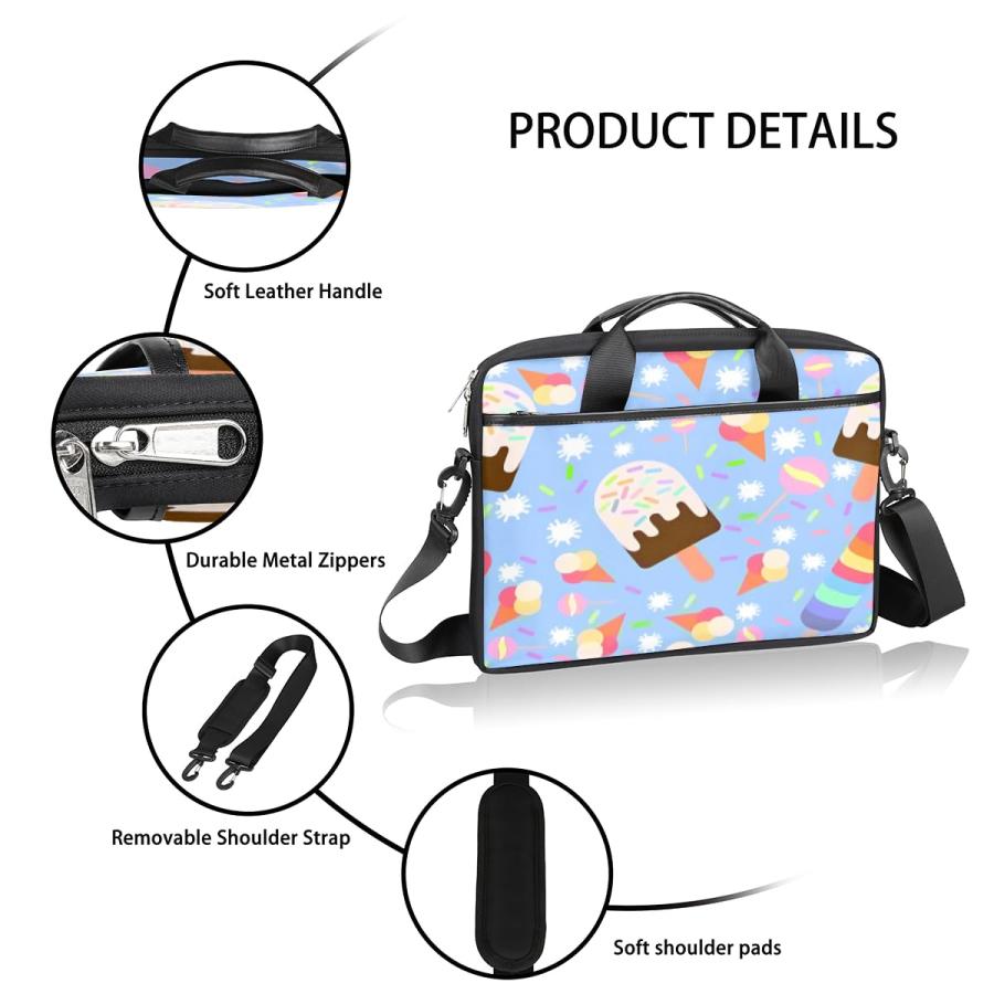 Ice Cream Balls Laptop Shoulder Bag for Men Women Slim Briefcase Messenger Bag Waterproof 14 Inch 15 Inch Laptop Bag Carrying Case Fit 14-15.6 Inch No
