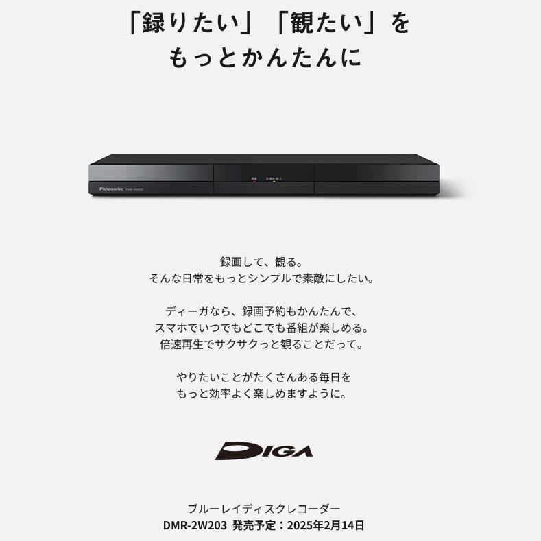 Panasonic DMR-2W203 パナソニック ブルーレイレコーダー Panasonic（パナソニック） ブルーレイレコーダー 2TB 全自動録画対応