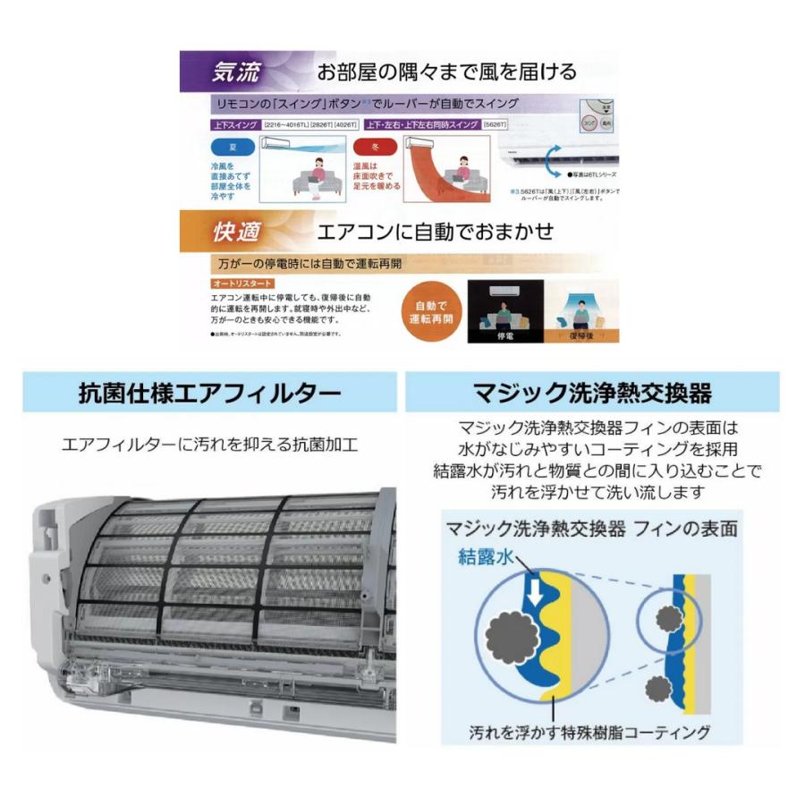 TOSHIBA（東芝） 即納 エアコン 6畳 RAS-2216TL-W ホワイト : カホー 