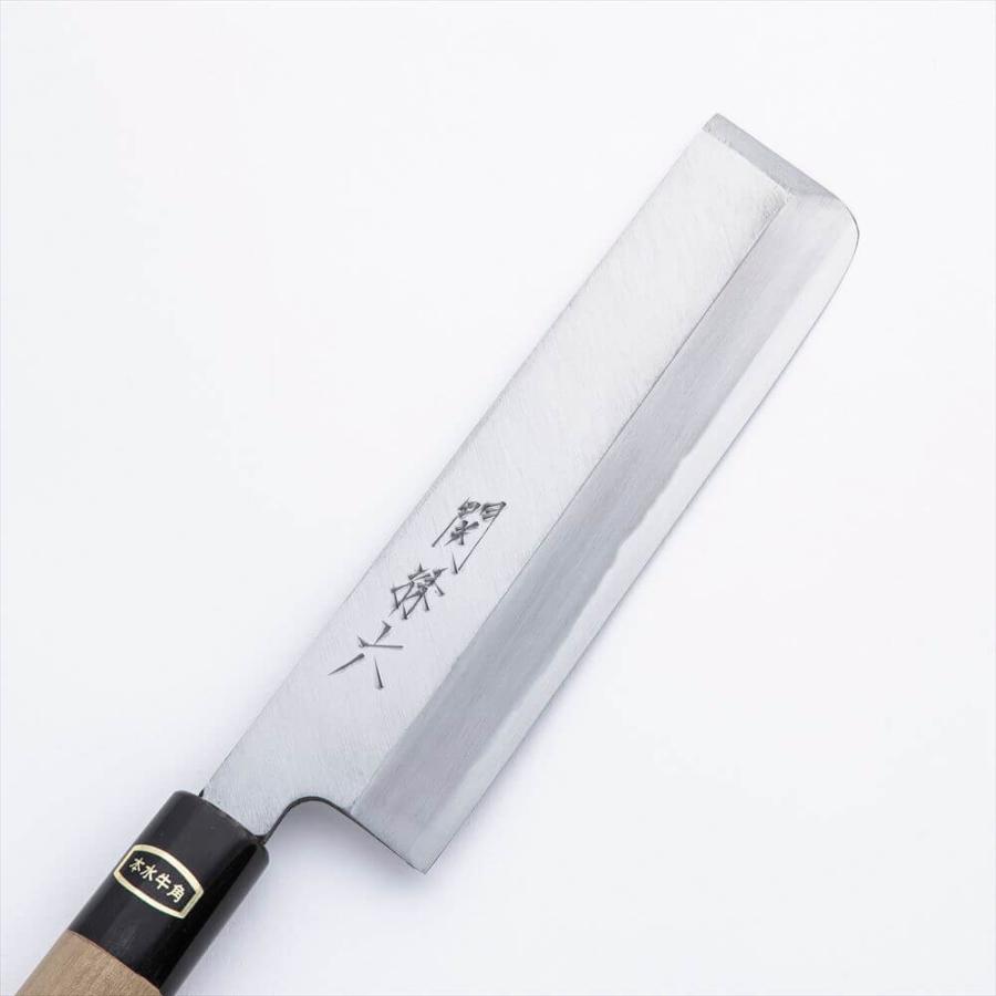 ★新品送料込白二鋼鎌形薄刃包丁180mm水牛柄右片刃裏押し化粧箱入り 関孫六 白紙鋼 白紙2号 水牛柄 薄刃 180mm 貝印 包丁 18cm 業務用 和