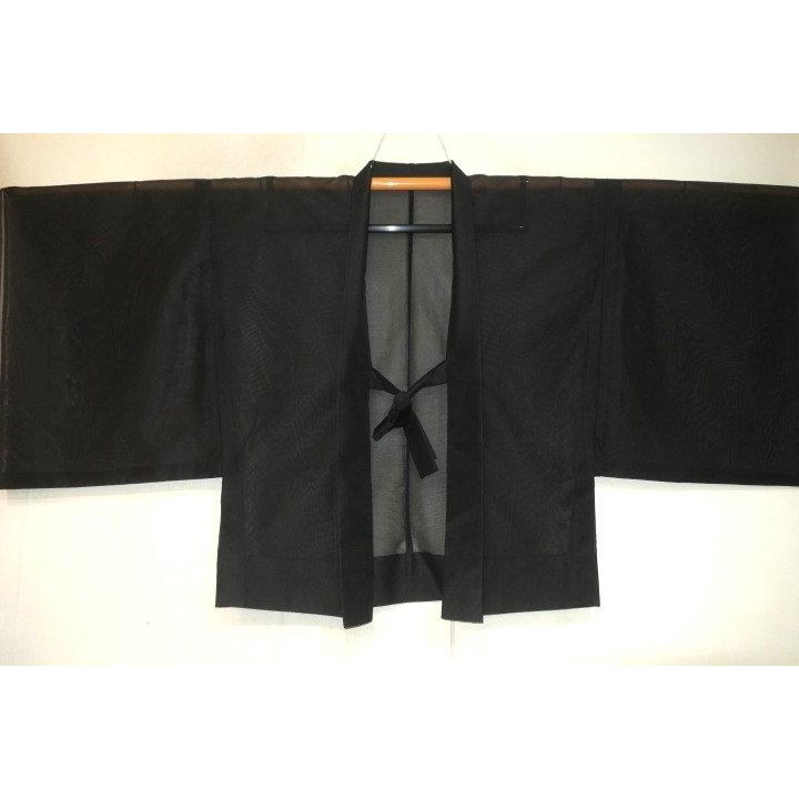 拾10400RM 化繊紗絽 男十徳羽織 裄72丈73К筒袖型の羽織 黒無地 新品