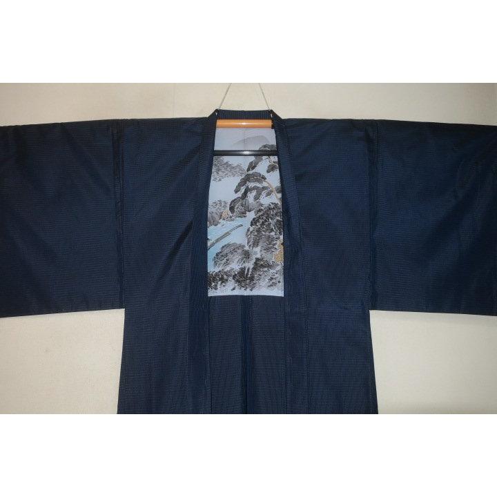 お買い得セール 弐10804 本絹純泥藍大島紬男着物羽織 裄71丈140К藍瑠璃 