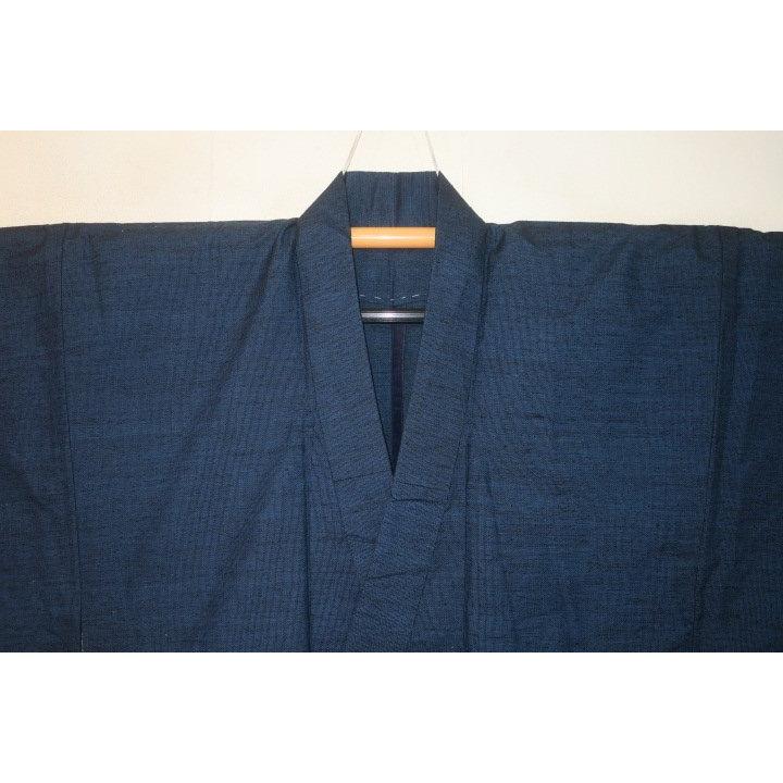 弐10871 本絹上田紬 男着物単衣 裄69丈146К黒瑠璃梨地アラレ地 単衣