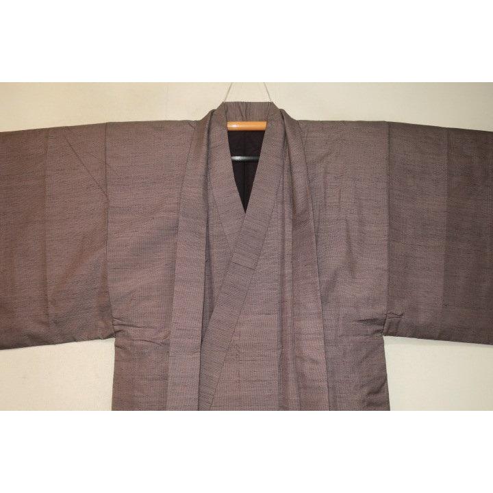 お買い得セール 弐10985RM 本絹信州上田紬男着物羽織 裄70丈142К桜ネズ色の粗細 絶品 証紙付き 新品の画像