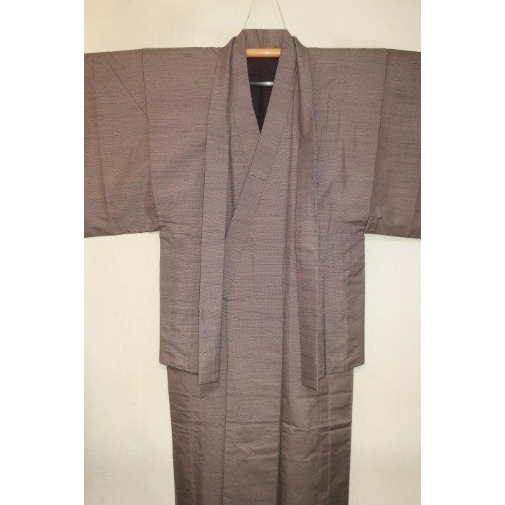 お買い得セール 弐10985RM 本絹信州上田紬男着物羽織 裄70丈142К桜ネズ色の粗細 絶品 証紙付き 新品の画像