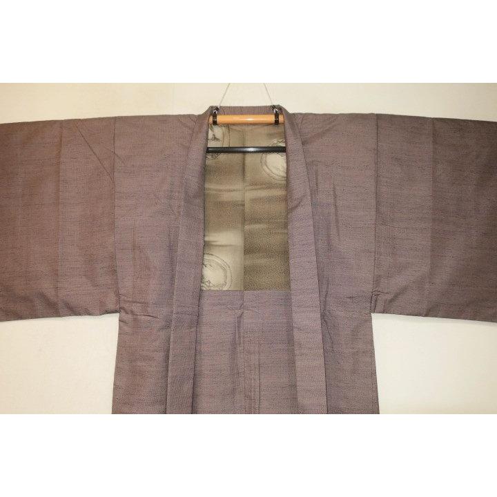 お買い得セール 弐10985RM 本絹信州上田紬男着物羽織 裄70丈142К桜ネズ色の粗細 絶品 証紙付き 新品の画像