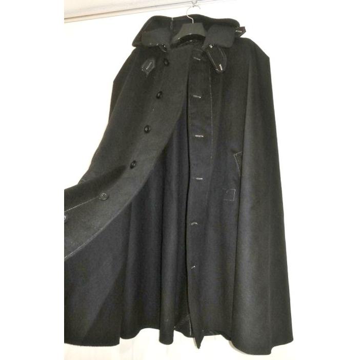 弐11292 ハンターマントКブラック無地 カシミヤ100％ 大判仕立て 新品