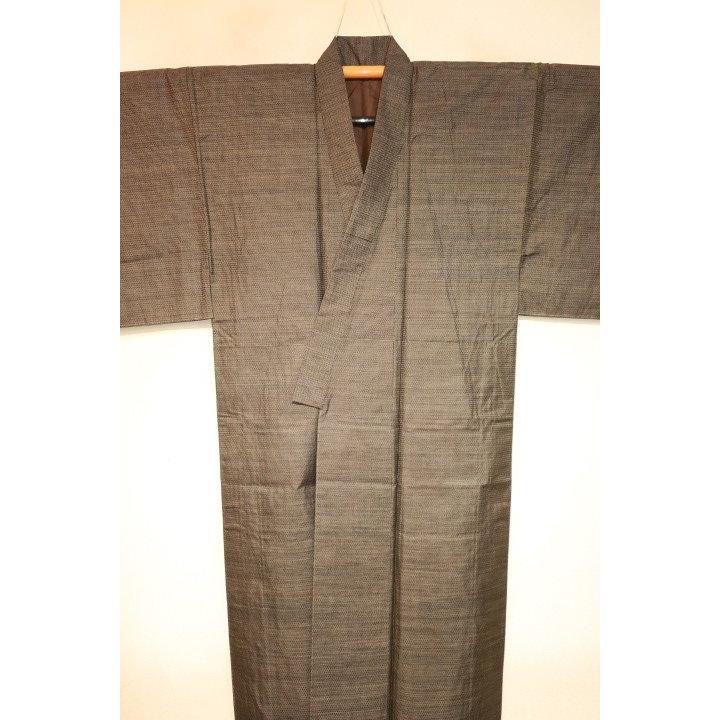 弐8769 本絹泥大島紬 男性着物 裄69丈136К鉄茶セピアブラウン