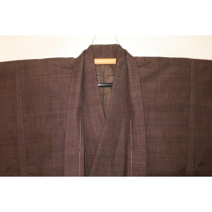 ベスト30 弐9827 信州松本山繭天蚕紬 男着物羽織 裄67丈135К草木濁り灰 