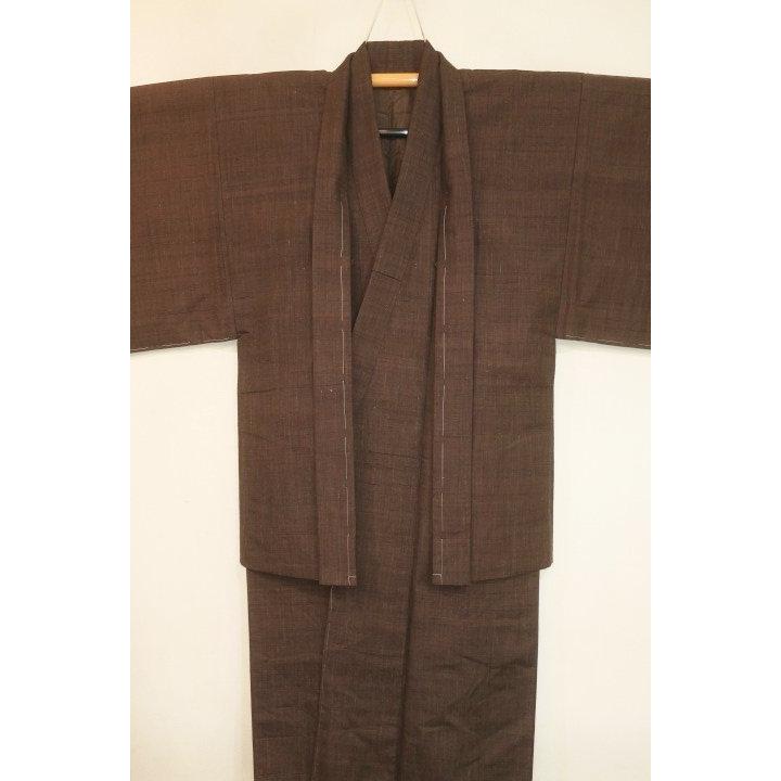 ベスト30 弐9827 信州松本山繭天蚕紬 男着物羽織 裄67丈135К草木濁り灰 