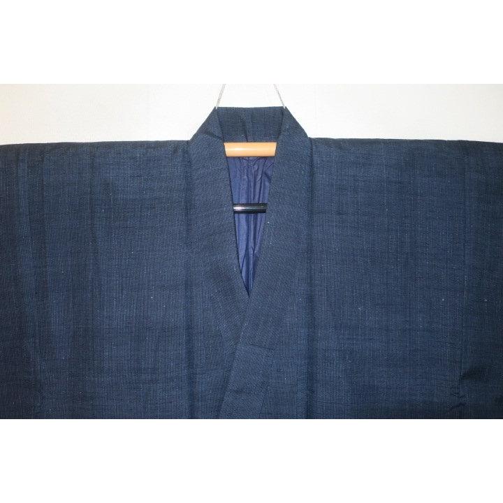 弐9975 本絹信州山繭紬男着物 裄66丈143К藍色の粗細織 カッコイイ着物