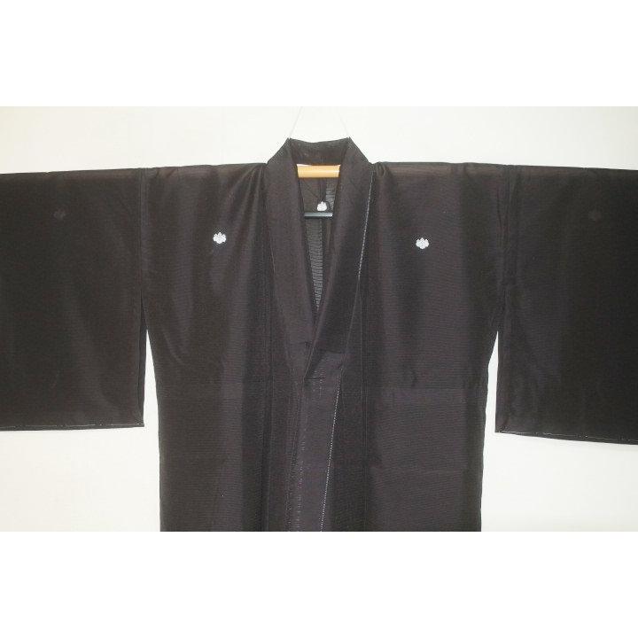 【夏の洗える絽】本格染め抜き紋仕上げ【女性用クイーンサイズ】洗える黒紋付の駒絽単衣 袴用 裄69丈109К新品 弓道・能楽・武道家向 拾の画像
