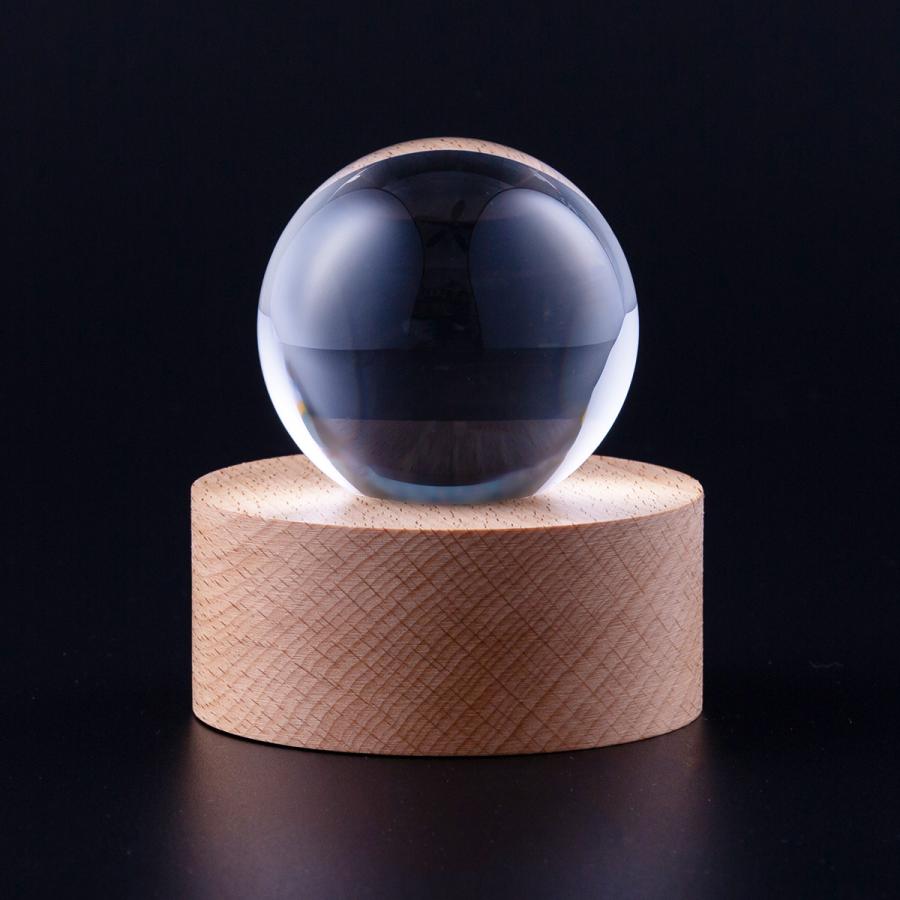 開運 クリスタル 水晶玉 60mm クリア 透明台座 木製LED台座 手のひら