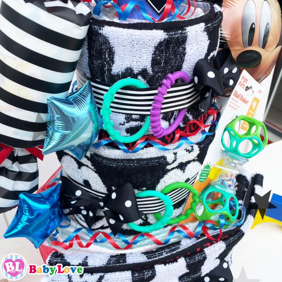 出産祝い ミッキー おむつケーキ ディズニー  オムツタワー 男の子 ベビーシャワーケーキ  オムツケーキ 4段の画像