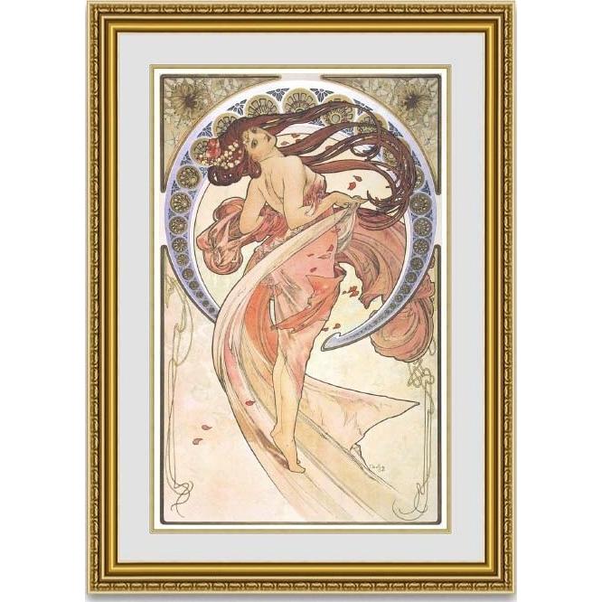 絵販売 ミュシャ ４つの芸術舞踏　Dance 額縁付き