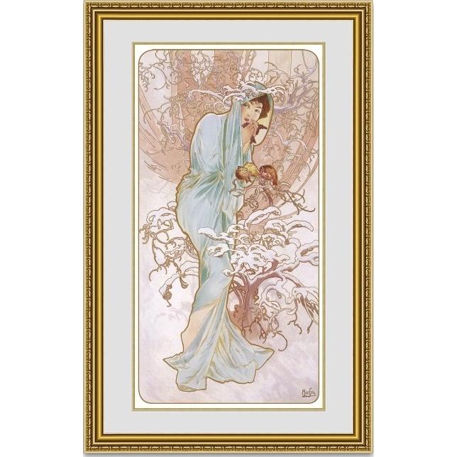 絵画　販売販売 ミュシャ 四季　冬　ウィンター 額縁付き