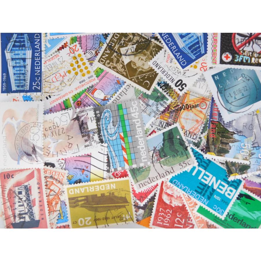 海外切手 オランダ 100枚 中・大型切手が中心 記念切手 使用済切手