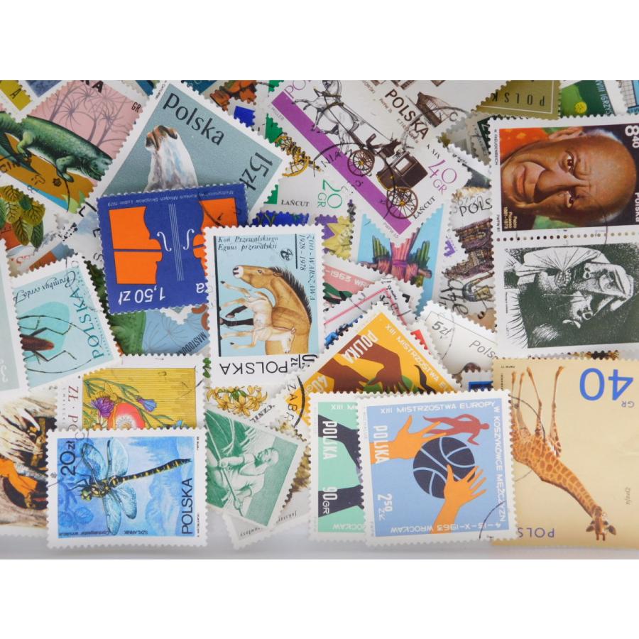 海外切手 ポーランド 100枚 中・大型切手が中心 記念切手 使用済