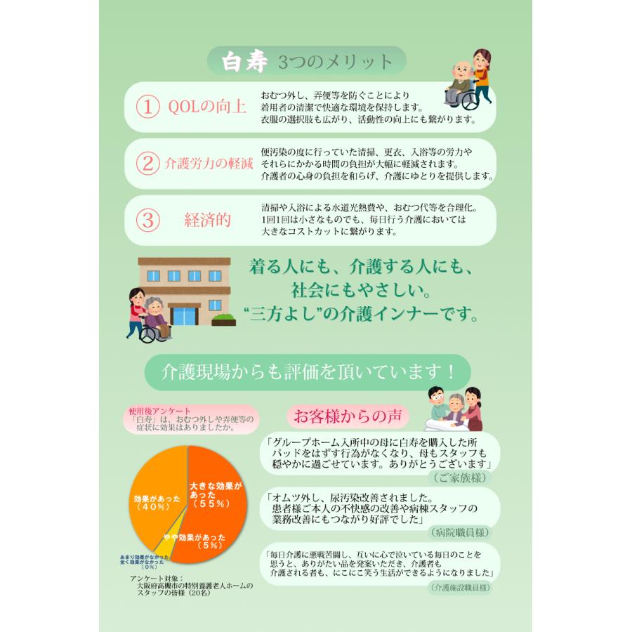 快適・介護インナー 白寿 （半袖 ベトナム製） 介護用下着 弄便