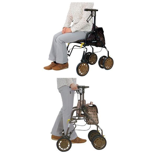 シンフォニー　EVO　ブラウン　島製作所　歩行車　介護 コンパクト 3WAYキャスター ハイタイプ