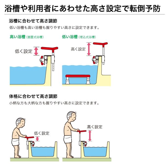 アロン化成 高さ調節付 浴槽手すり UST-130 安寿 536-600 レッド 536
