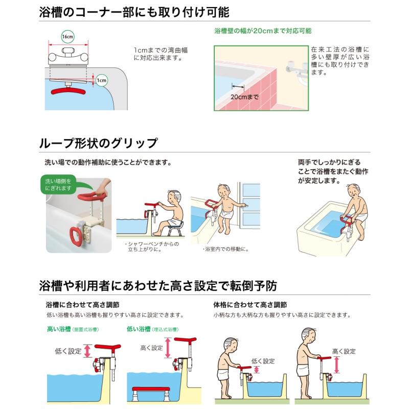 アロン化成 高さ調節付 浴槽手すり UST-200N 安寿 取付可能縁幅11.5
