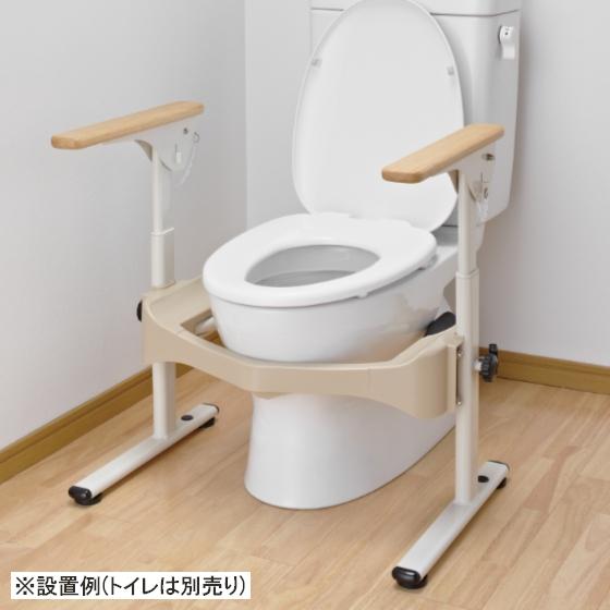 洋式トイレ用フレーム　SUS-はねあげＲ-2　533-067　木製ひじ掛け　安寿 アロン化成　トイレ用手すり 手摺 立ち上がりしやすい
